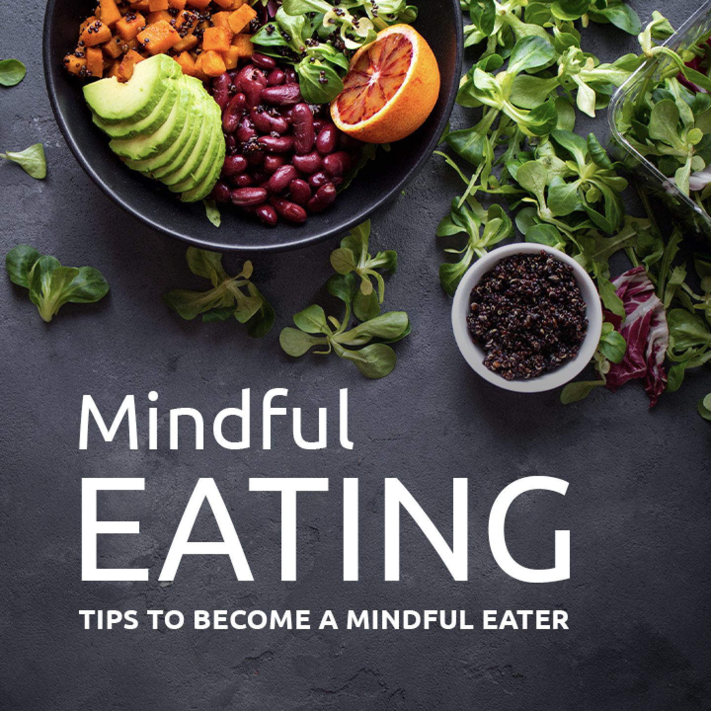 A bowl with a colorful mix of beans, citrus, and avocado