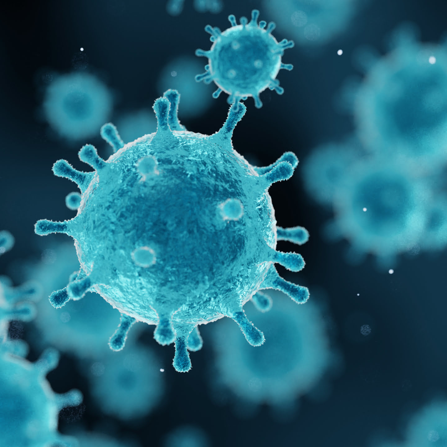 Microscopic view of a coronavirus cell