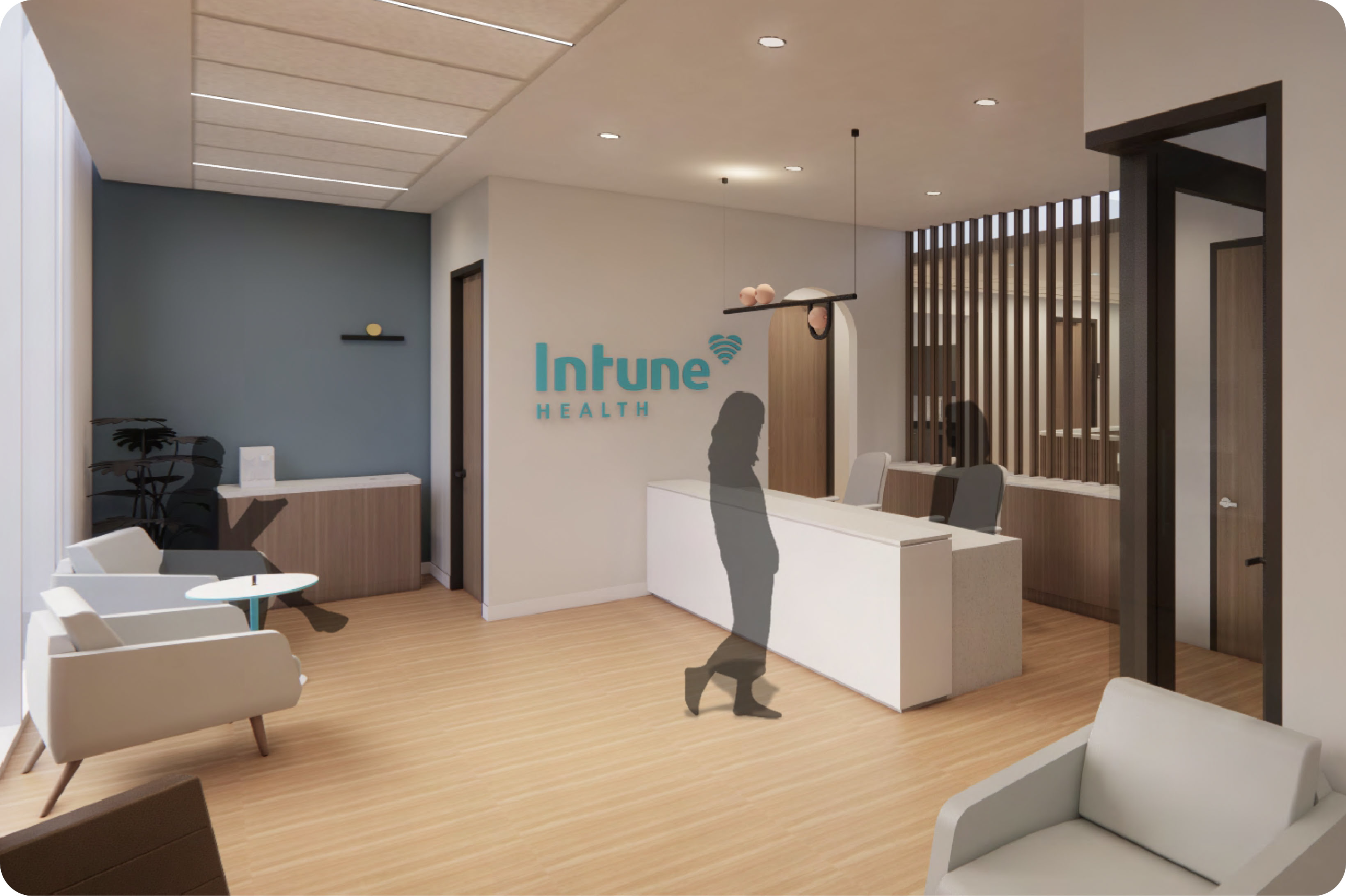 Architectural rendering of an IntuneHealth center lobby