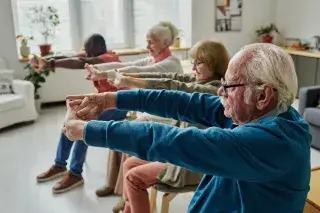 Group of older adults practicing mobility exercises